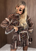 Wzorzysta Kleid mini z falbankami Autumn Memory Burgunderrot