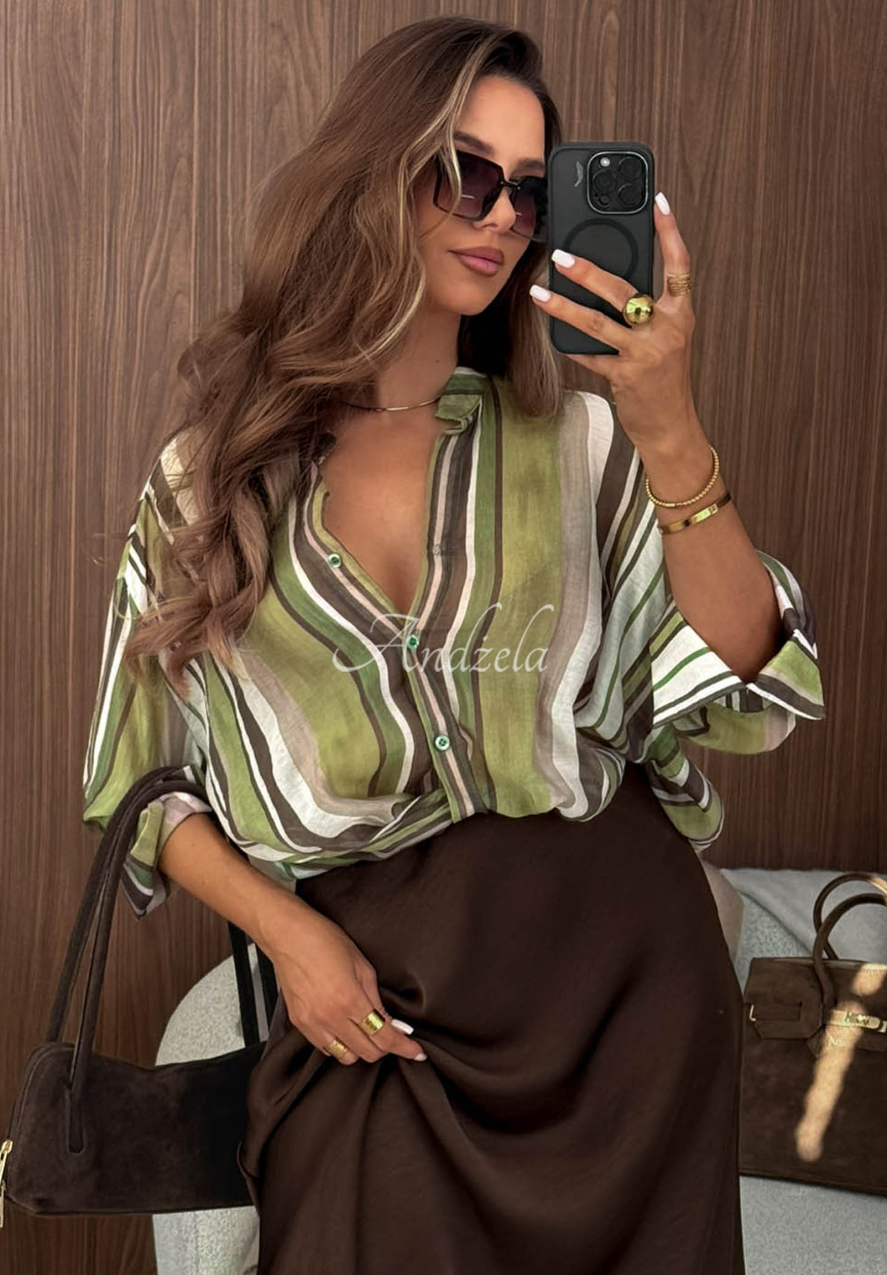 Gestreiftes Hemd aus Lyocell Dream State Khaki