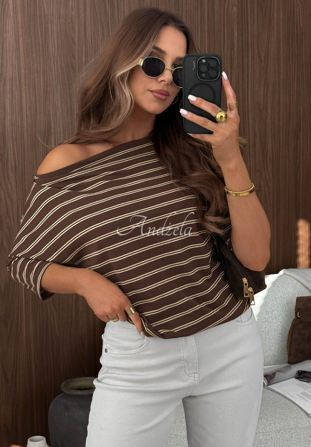 Gestreifte Baumwollbluse Soft Nostalgia Schokoladenbraun