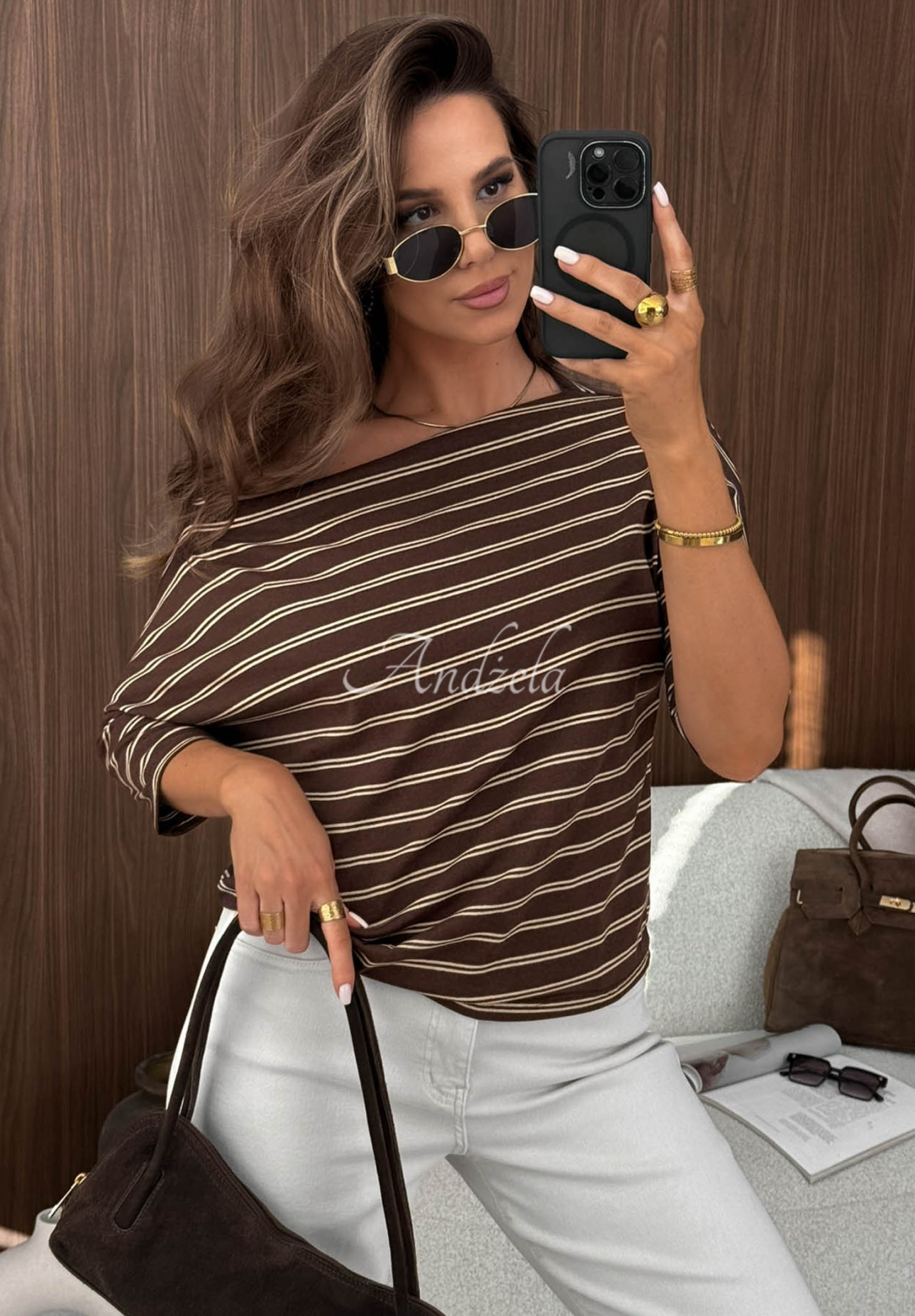 Gestreifte Baumwollbluse Soft Nostalgia Schokoladenbraun