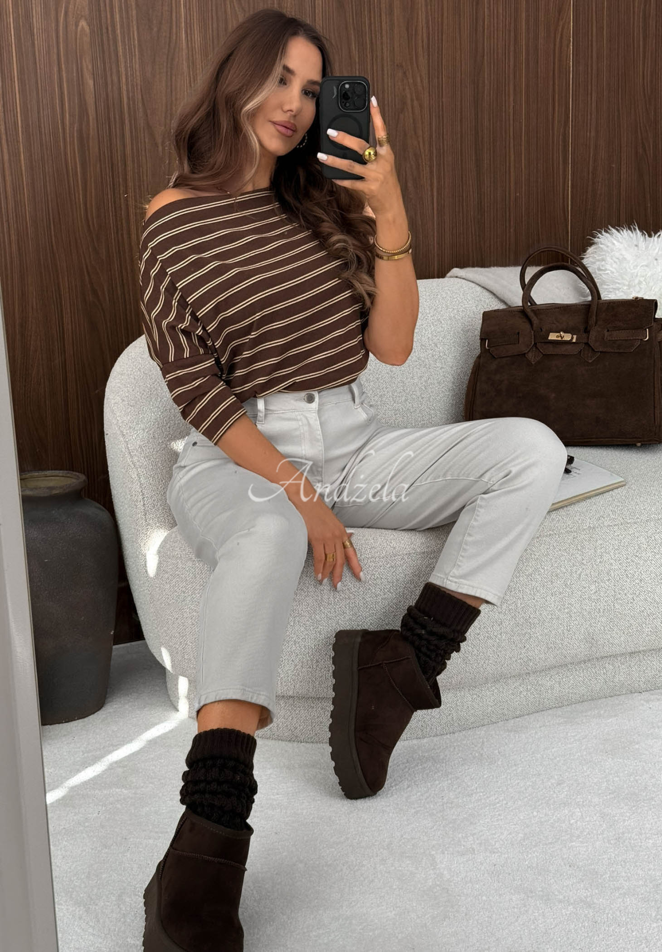 Gestreifte Baumwollbluse Soft Nostalgia Schokoladenbraun