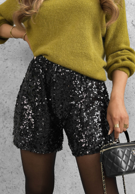 Kurze Pailletten-Shorts Sparkle Desire Schwarz