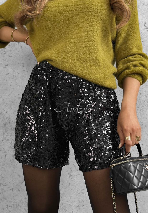 Kurze Pailletten-Shorts Sparkle Desire Schwarz