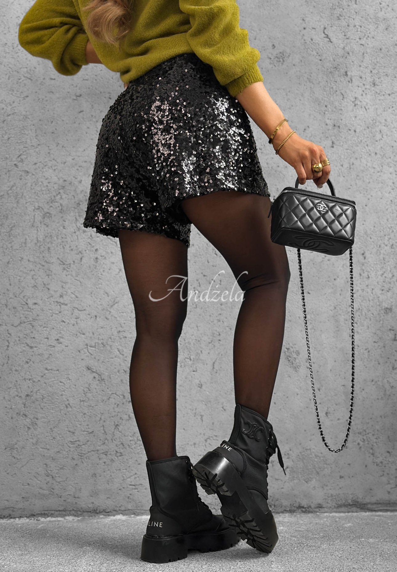 Kurze Pailletten-Shorts Sparkle Desire Schwarz