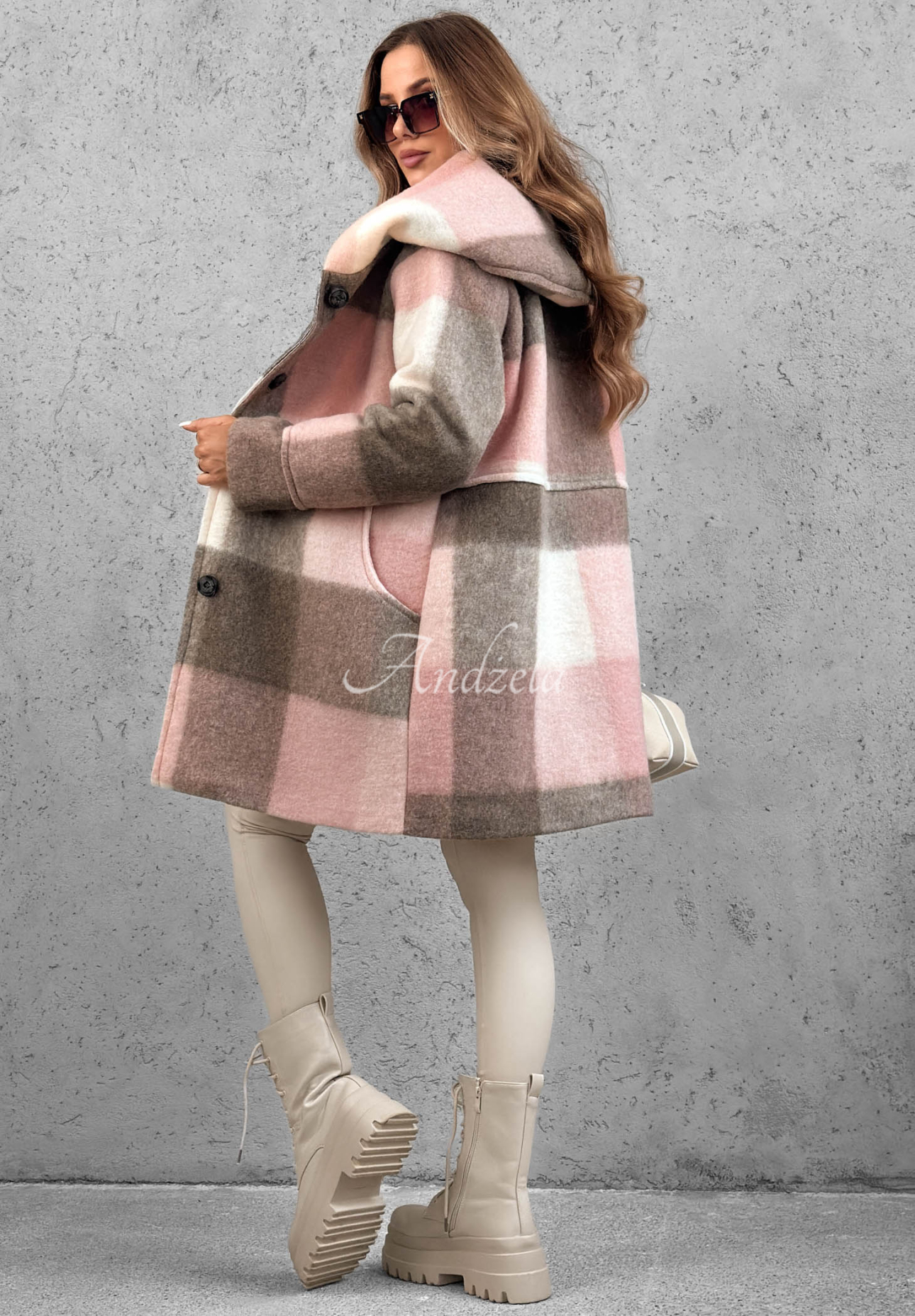 Karierter Mantel mit Wollanteil October Romance beige-rosa
