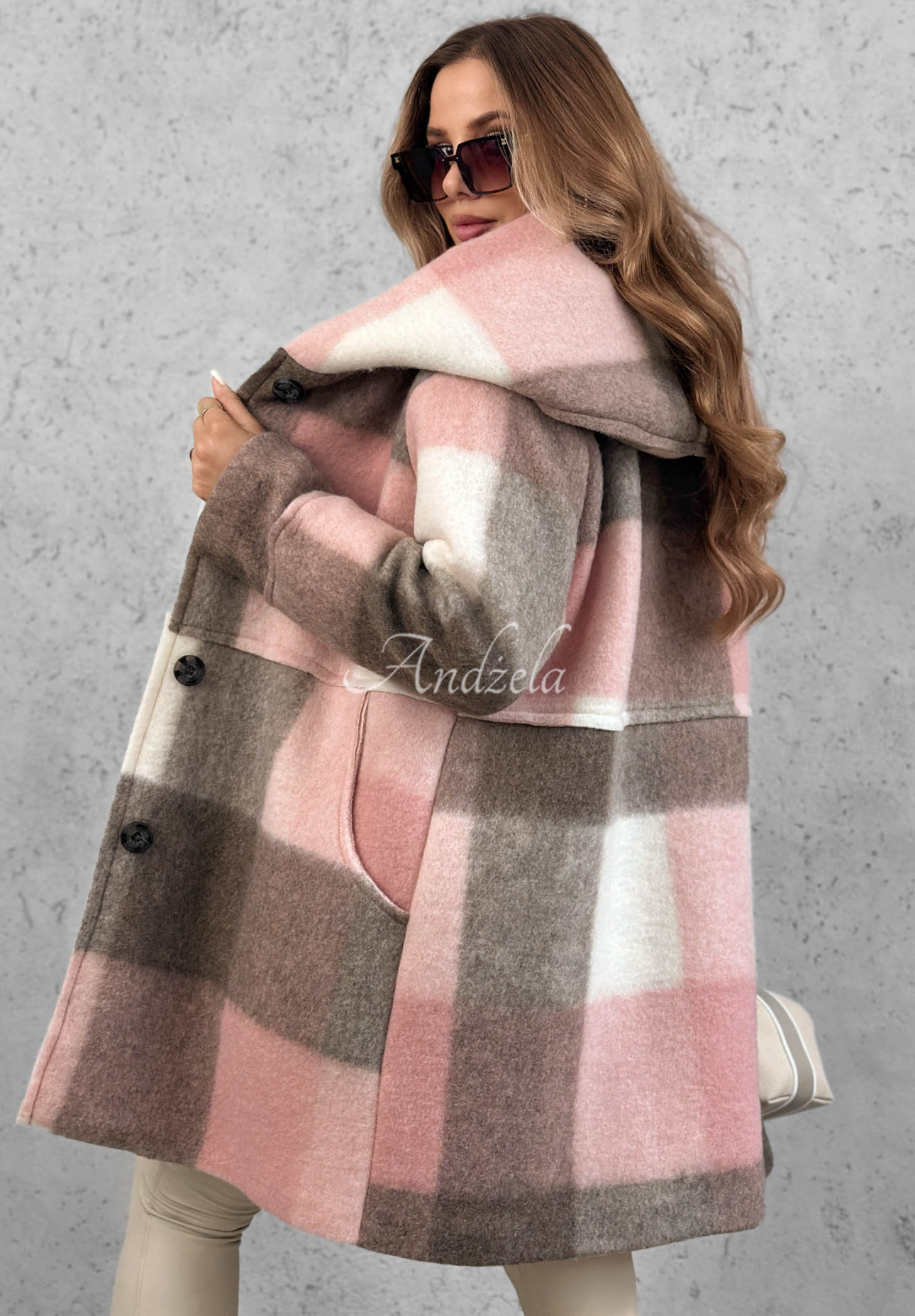 Karierter Mantel mit Wollanteil October Romance beige-rosa