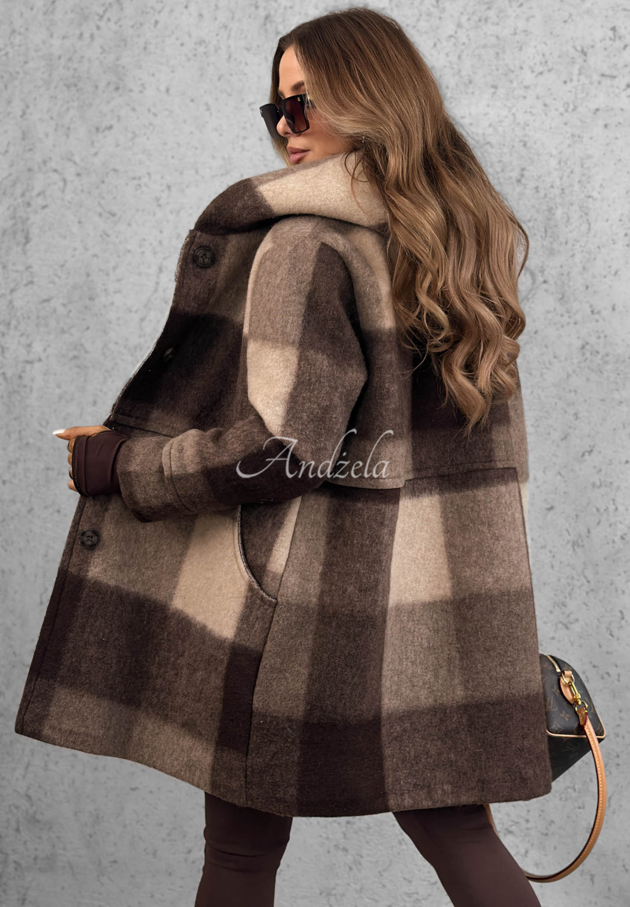 Karierter Mantel mit Wollanteil October Romance schokoladenbraun-beige