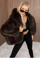 Jacke futerko z kapturem Fluffy Girl Schokoladenbraun