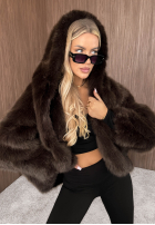 Jacke futerko z kapturem Fluffy Girl Schokoladenbraun