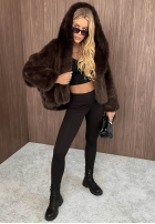 Jacke futerko z kapturem Fluffy Girl Schokoladenbraun