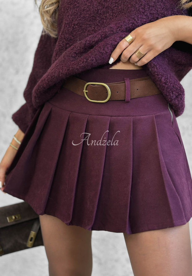 Plissierter Minirock mit G&uuml;rtel Fall Babe Beerenfarben