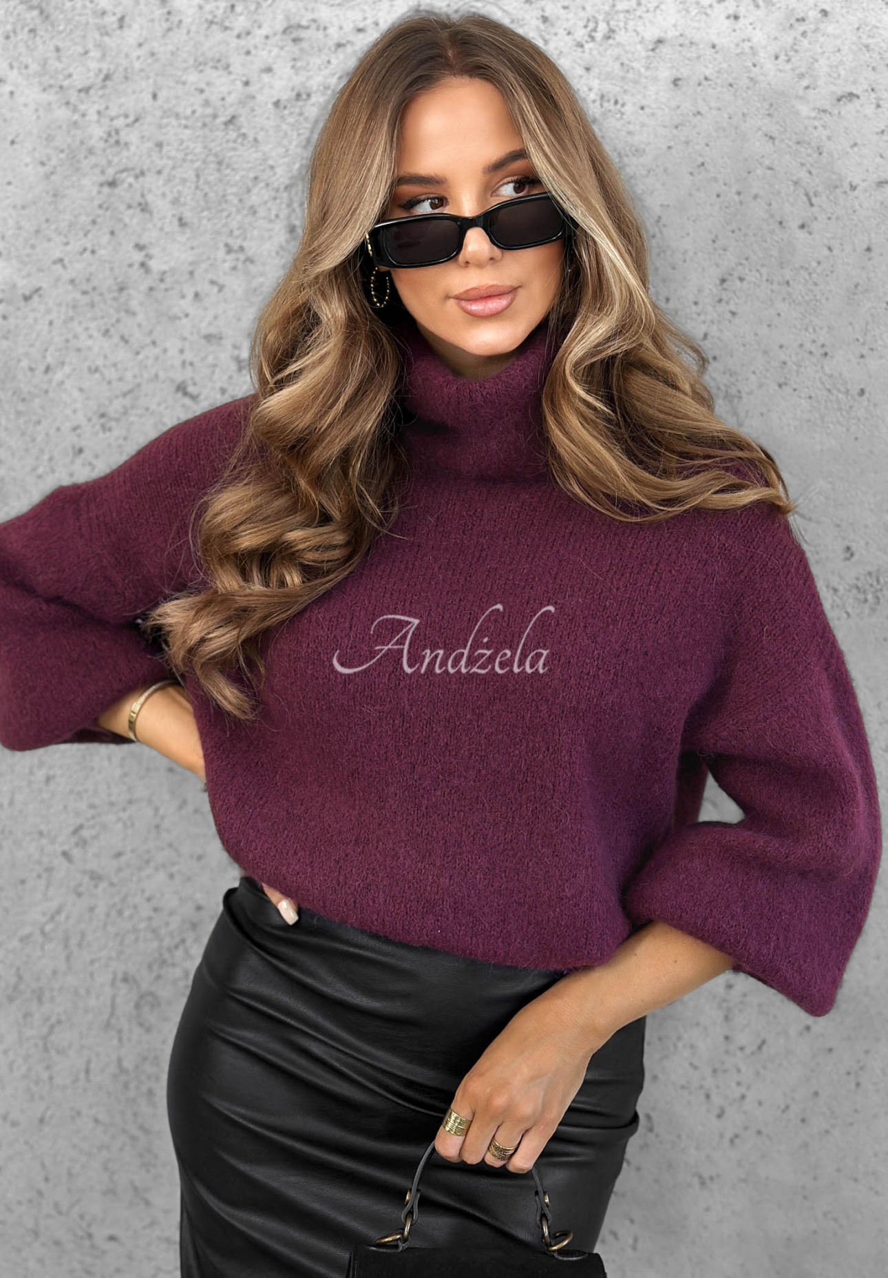 Weicher Rollkragenpullover mit Baby-Alpaka-Wolle Home Again Beerenfarben