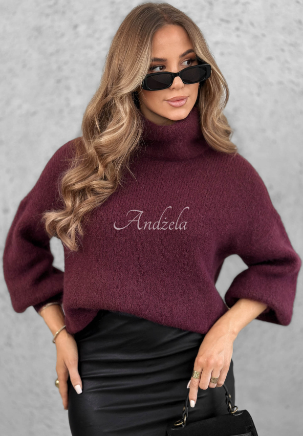 Weicher Rollkragenpullover mit Baby-Alpaka-Wolle Home Again Beerenfarben