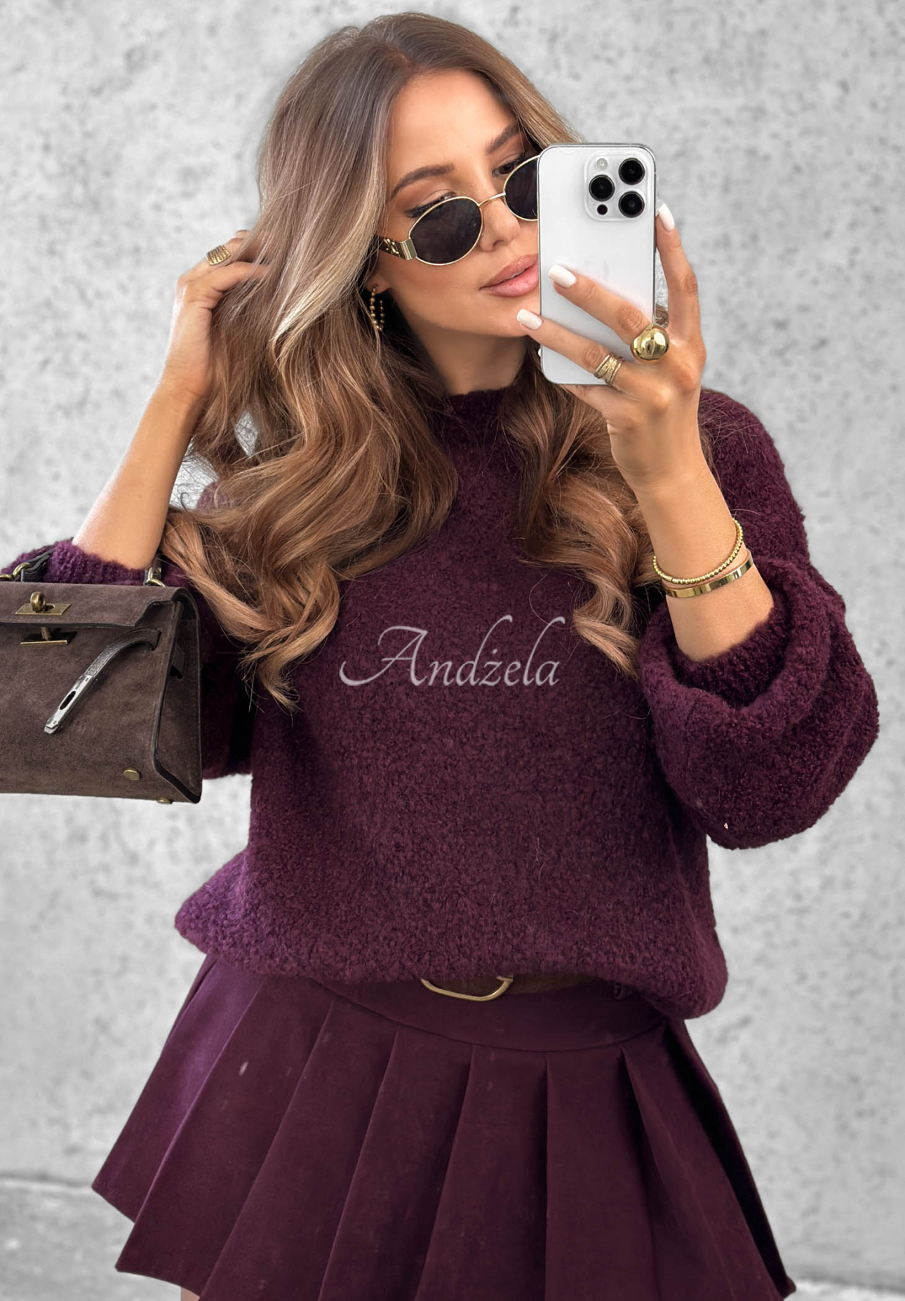 Pullover mit Mohair und Wolle Long Evening Beerenfarben