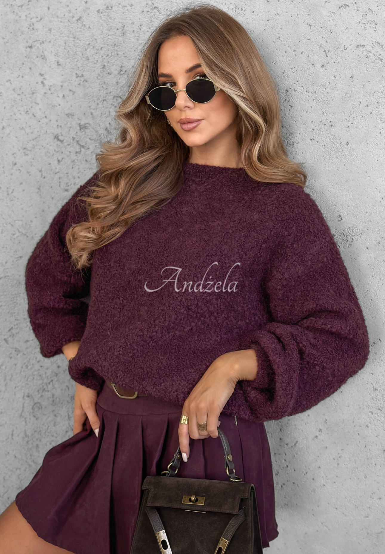Pullover mit Mohair und Wolle Long Evening Beerenfarben