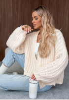 Krótki Pullover Cardigan z bufkami Frost Club Ecru