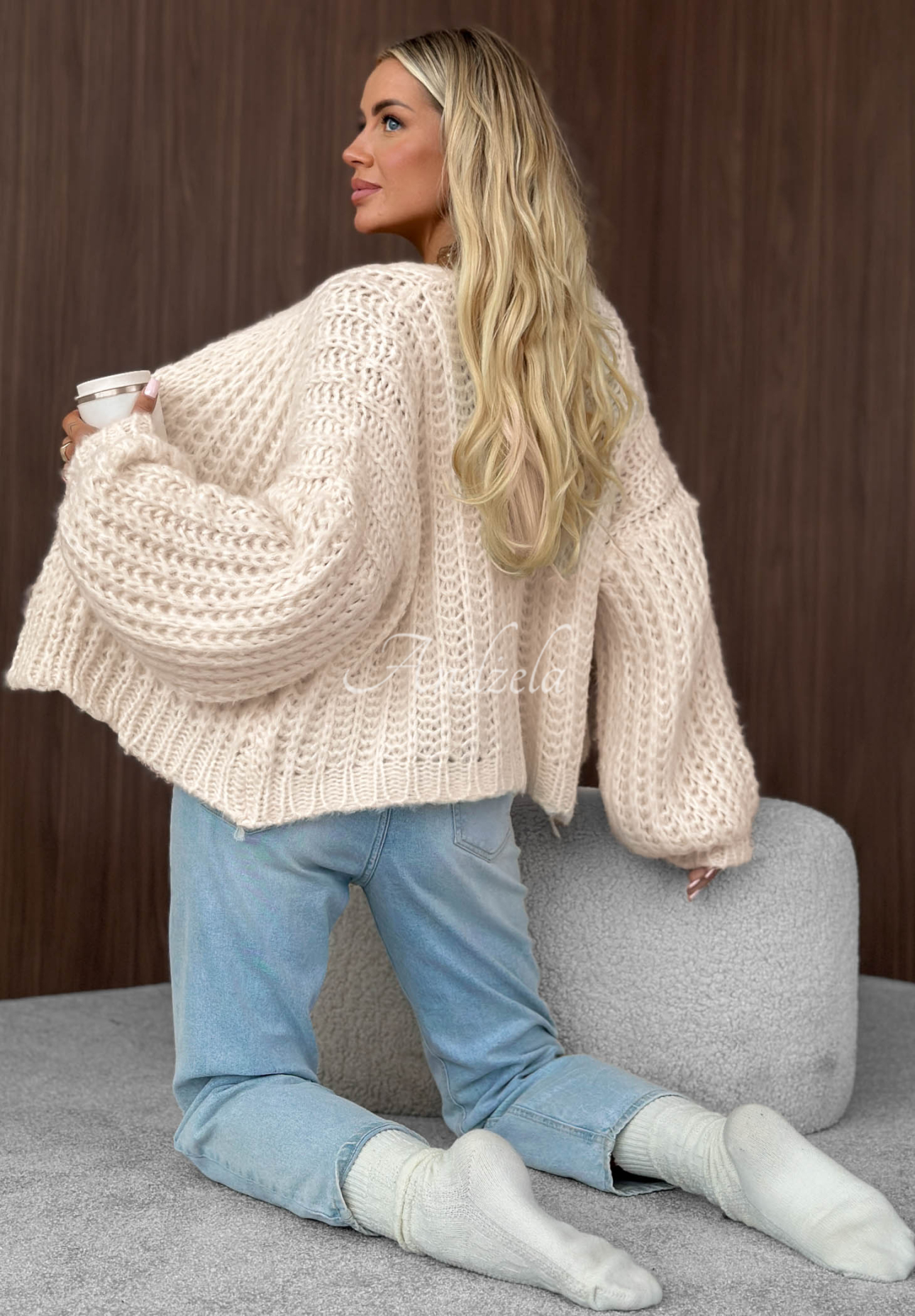 Kurzer Cardigan mit Puffärmeln Frost Club Ecru