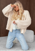 Krótki Pullover Cardigan z bufkami Frost Club Ecru