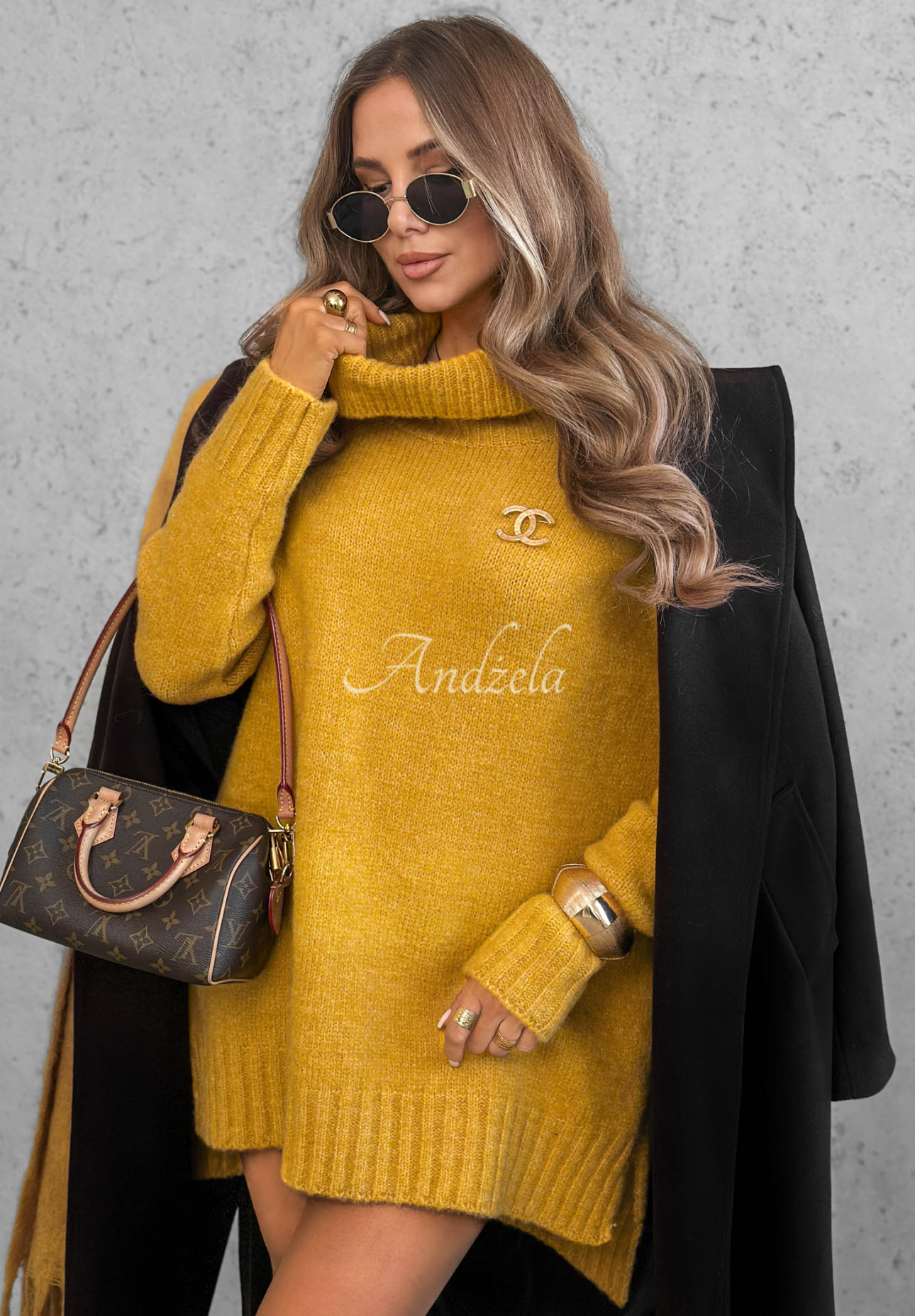 Oversize-Rollkragenpullover Benin Senffarben