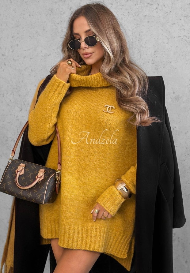 Oversize-Rollkragenpullover Benin Senffarben