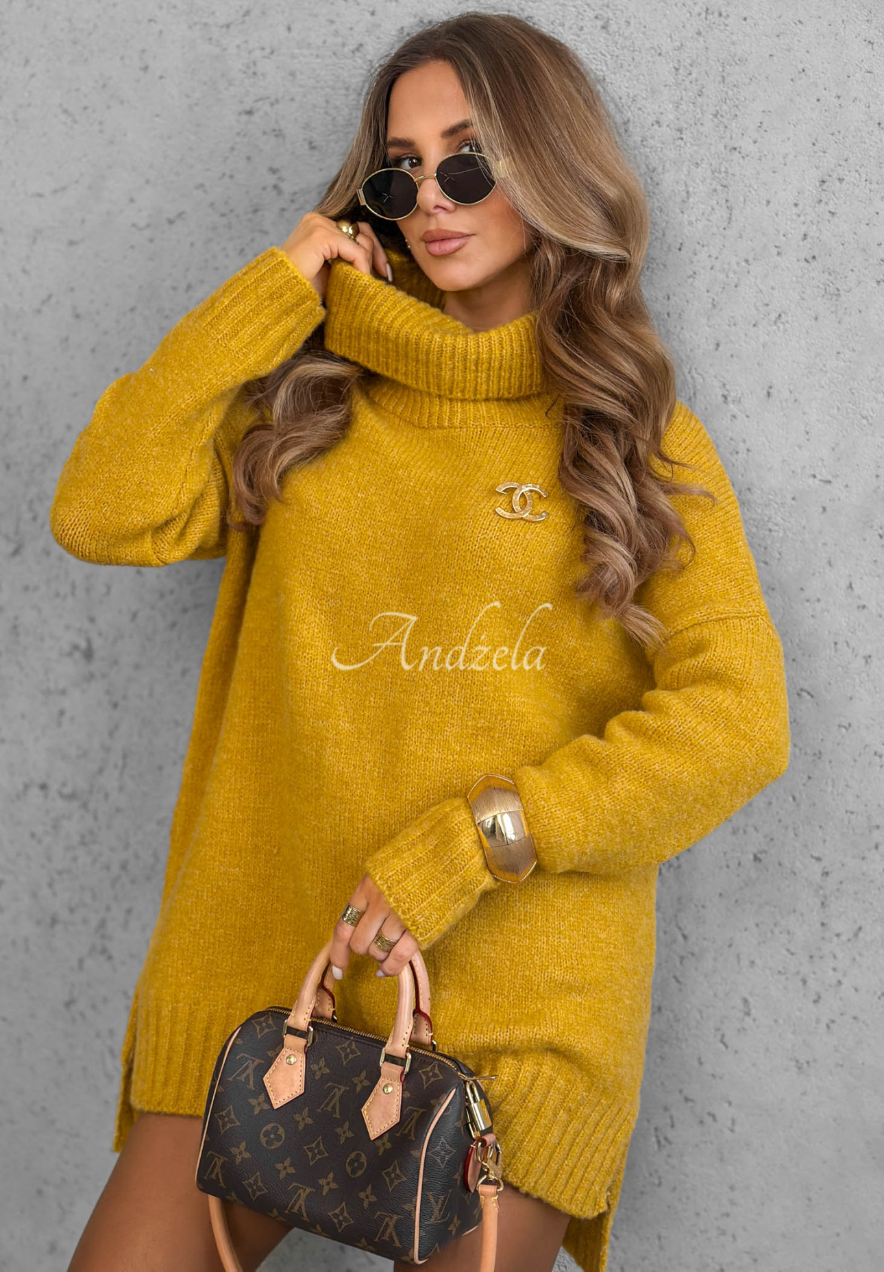 Oversize-Rollkragenpullover Benin Senffarben