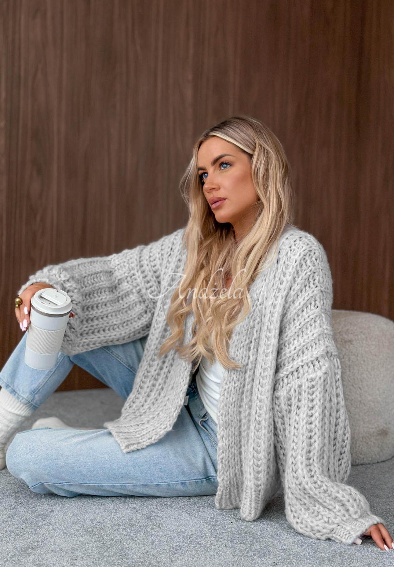 Kurzer Cardigan mit Puffärmeln Frost Club Hellgrau