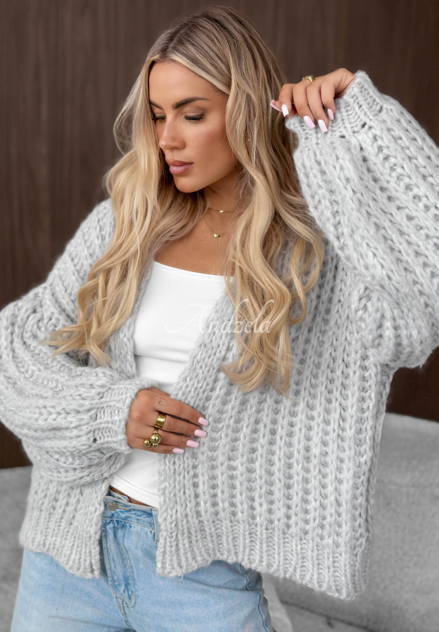 Kurzer Cardigan mit Puff&auml;rmeln Frost Club Hellgrau