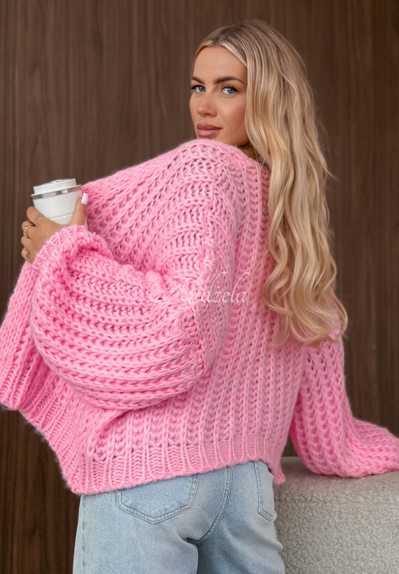 Kurzer Cardigan mit Puffärmeln Frost Club Rosa