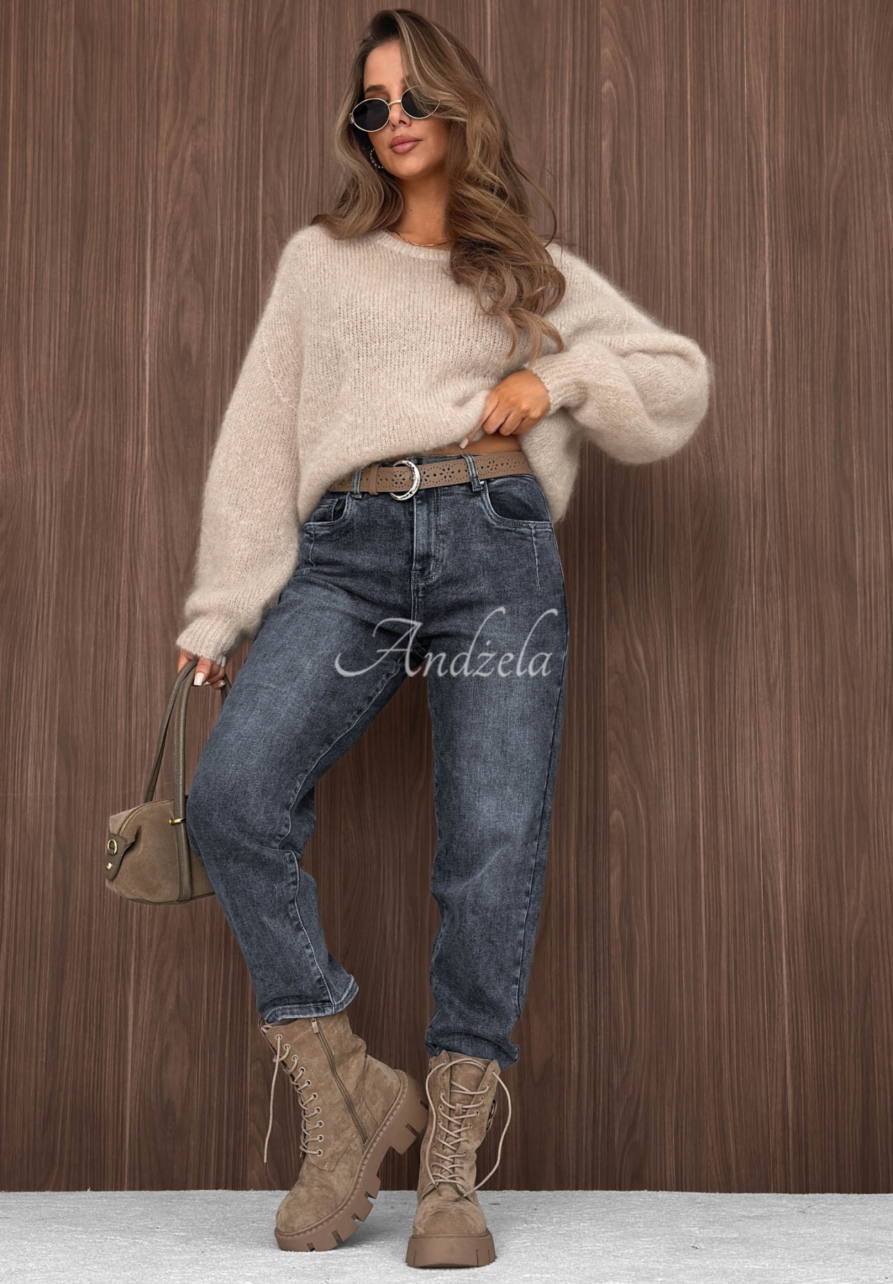 Jeanshose mom fit Sunday Morning Grau