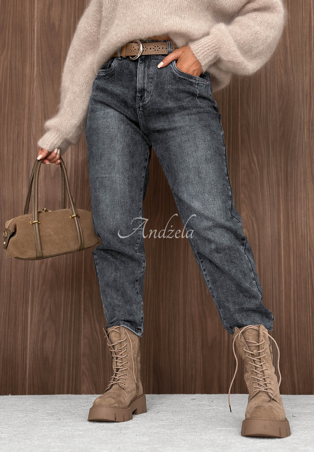 Jeanshose mom fit Sunday Morning Grau