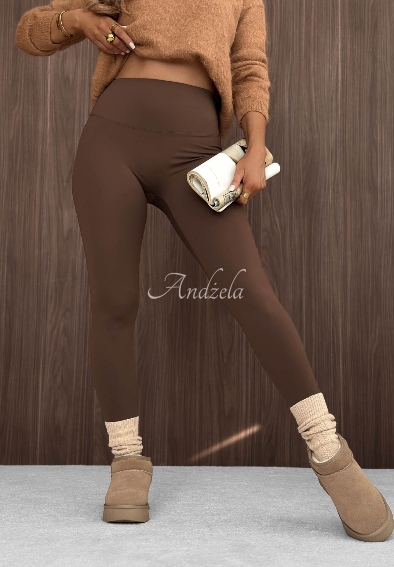 Lasergeschnittene Leggings Rainy Streets Schokoladenbraun