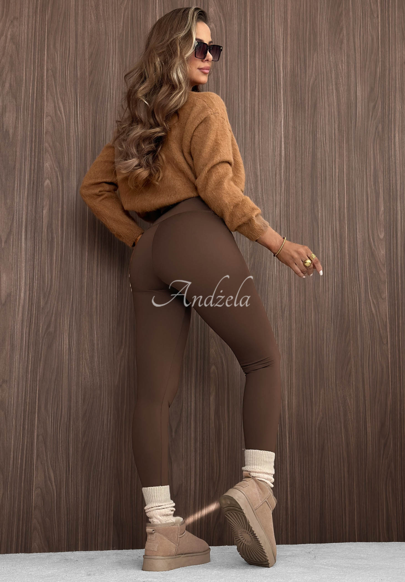 Lasergeschnittene Leggings Rainy Streets Schokoladenbraun