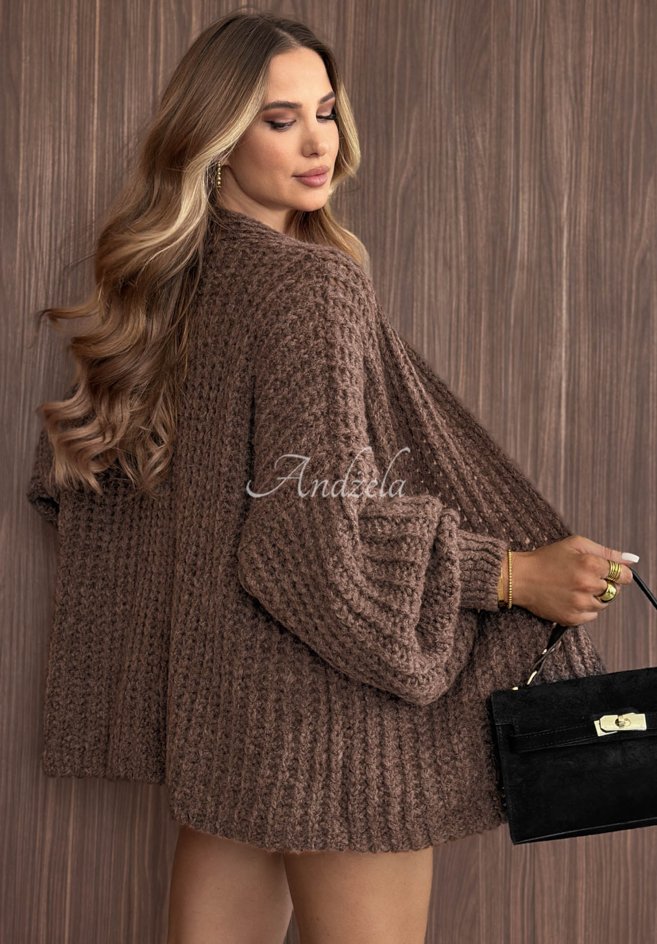 Kurzer Cardigan mit Wolle Simply Cozy Schokoladenbraun