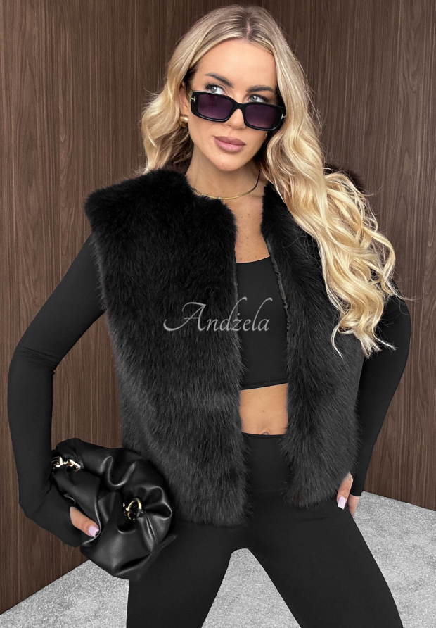 Kurze Fellweste Cozy Fur Schwarz