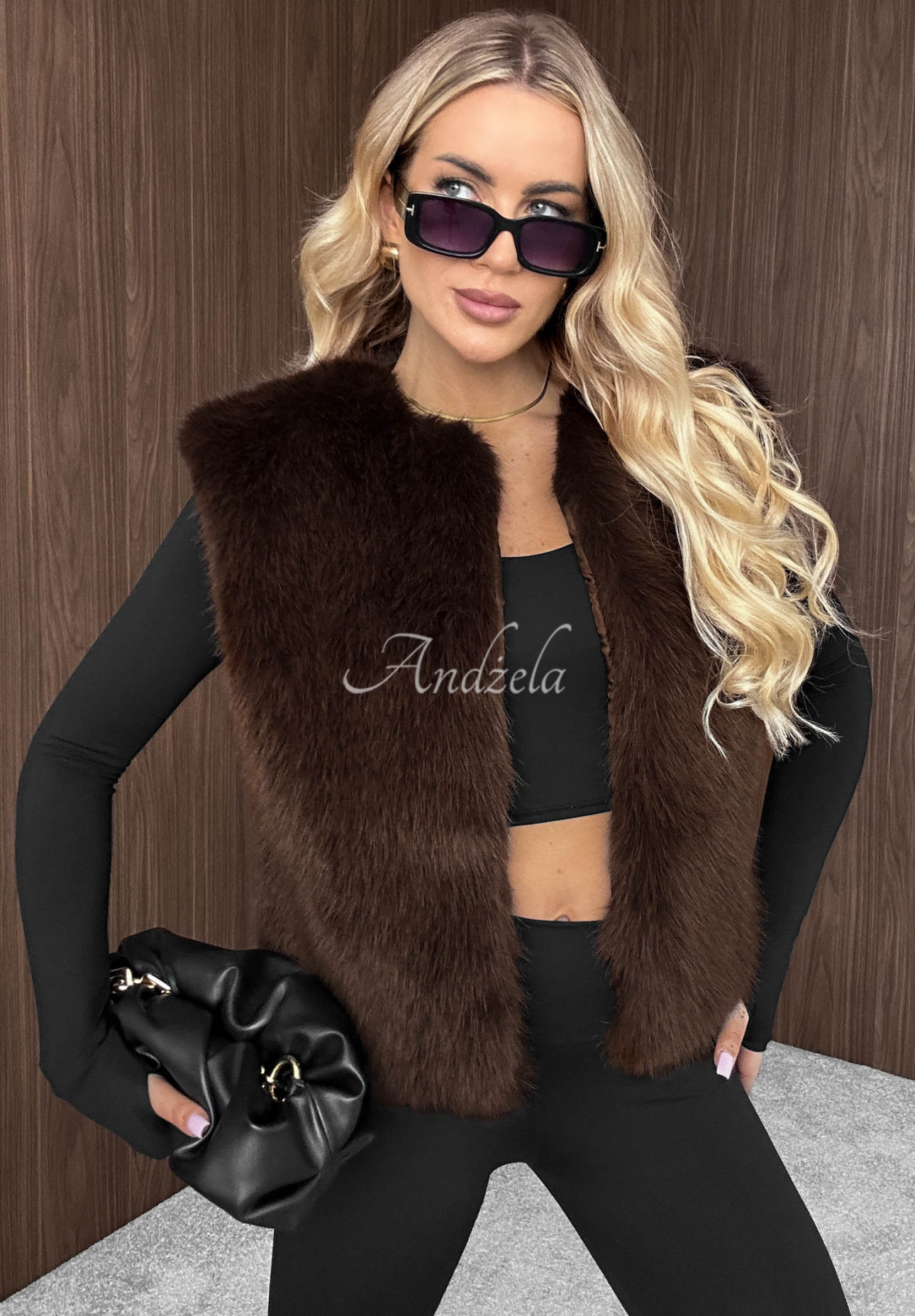 Kurze Fellweste Cozy Fur Schokoladenbraun