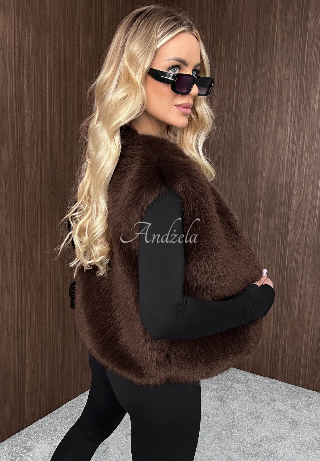 Kurze Fellweste Cozy Fur Schokoladenbraun