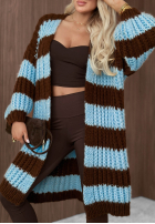 Długi Cardigan oversize z bufiastymi rękawami w paski October Charm niebiesko-Schokoladenbraun