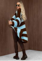Długi Cardigan oversize z bufiastymi rękawami w paski October Charm niebiesko-Schokoladenbraun