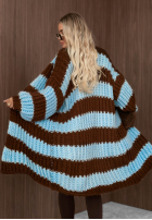 Długi Cardigan oversize z bufiastymi rękawami w paski October Charm niebiesko-Schokoladenbraun