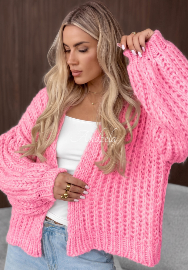 Kurzer Cardigan mit Puff&auml;rmeln Frost Club Rosa
