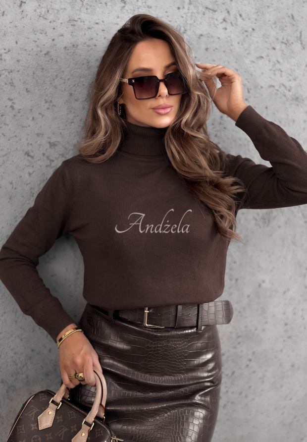 Viskose-Pullover mit Rollkragen Early Evening Schokoladenbraun