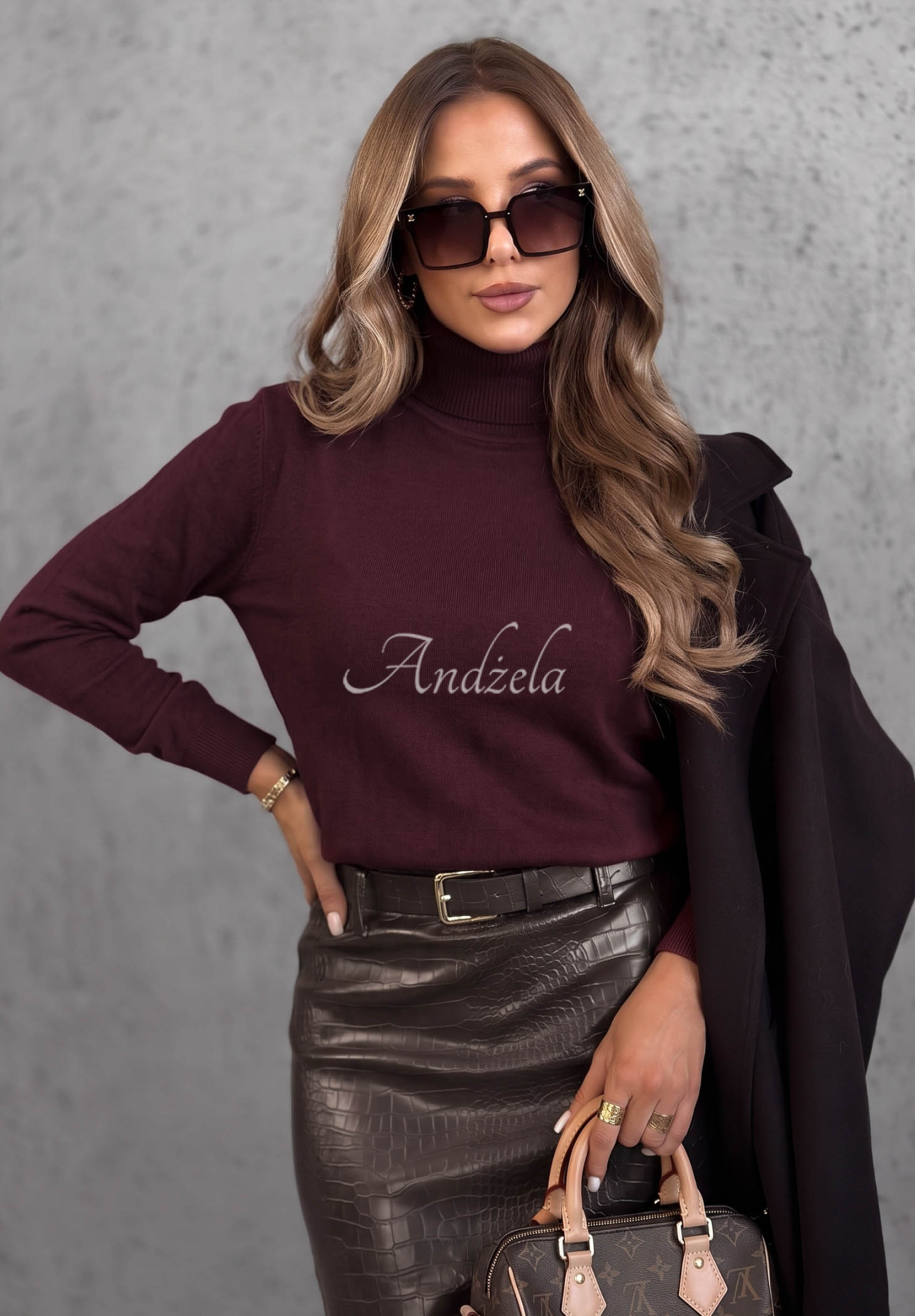 Viskose-Pullover mit Rollkragen Early Evening Beerenfarben