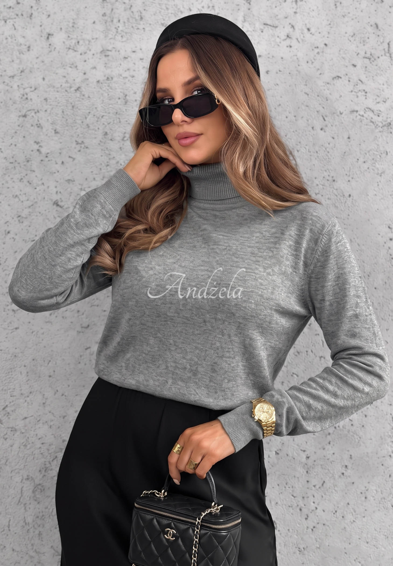 Viskose-Pullover mit Rollkragen Early Evening Grau