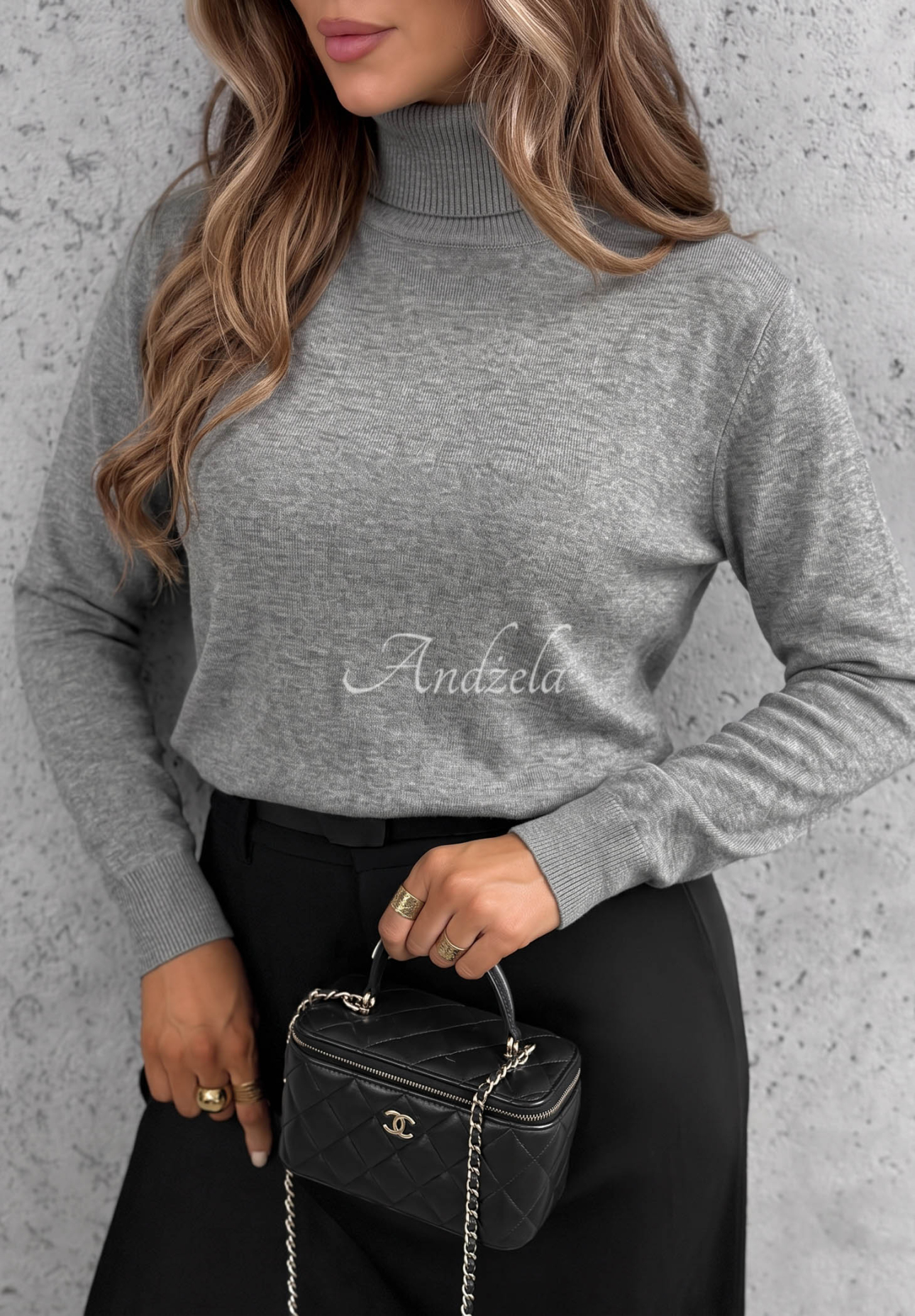 Viskose-Pullover mit Rollkragen Early Evening Grau