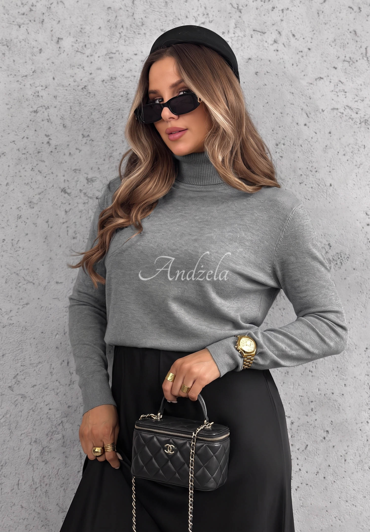 Viskose-Pullover mit Rollkragen Early Evening Grau