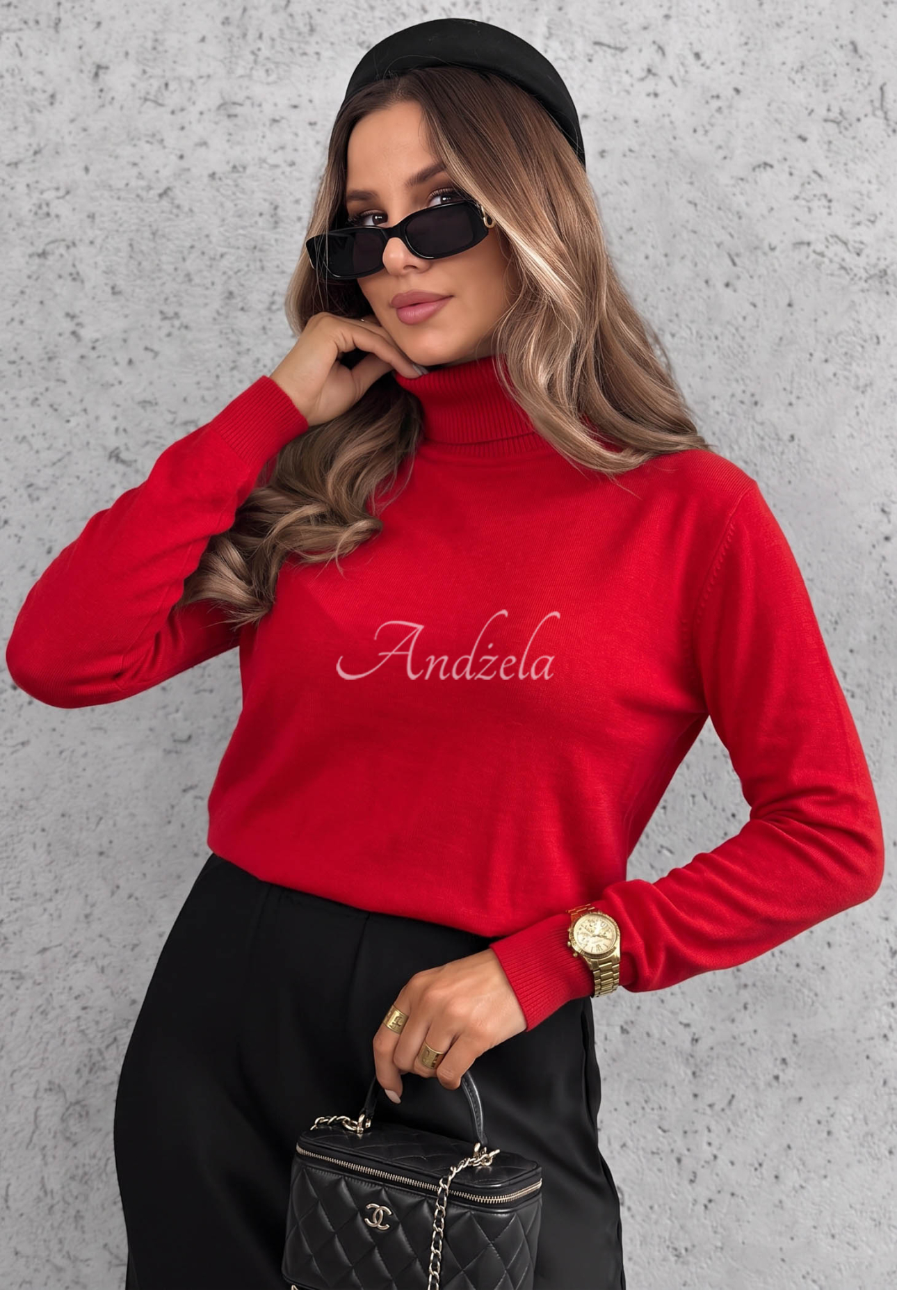 Viskose-Pullover mit Rollkragen Early Evening Rot