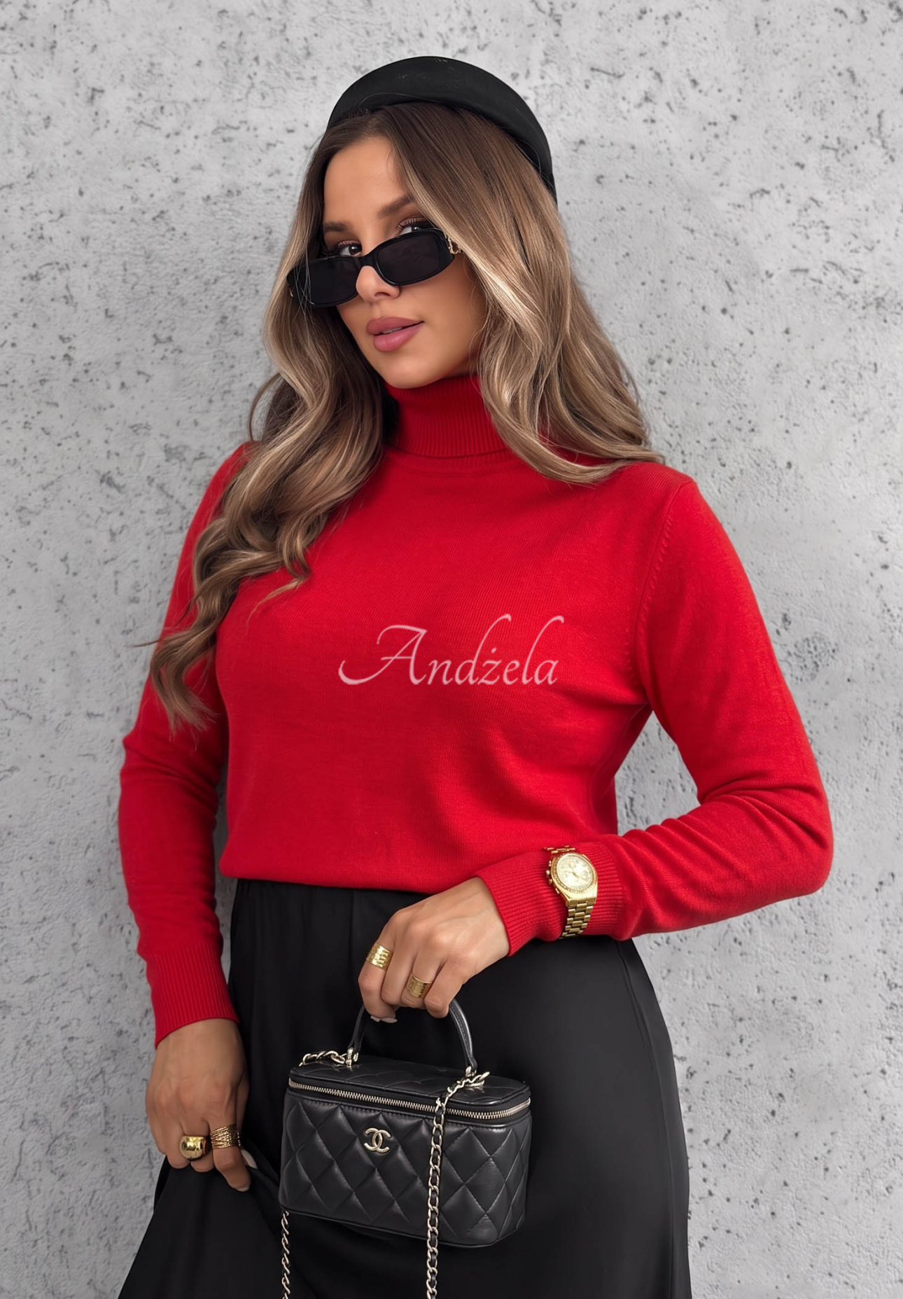 Viskose-Pullover mit Rollkragen Early Evening Rot