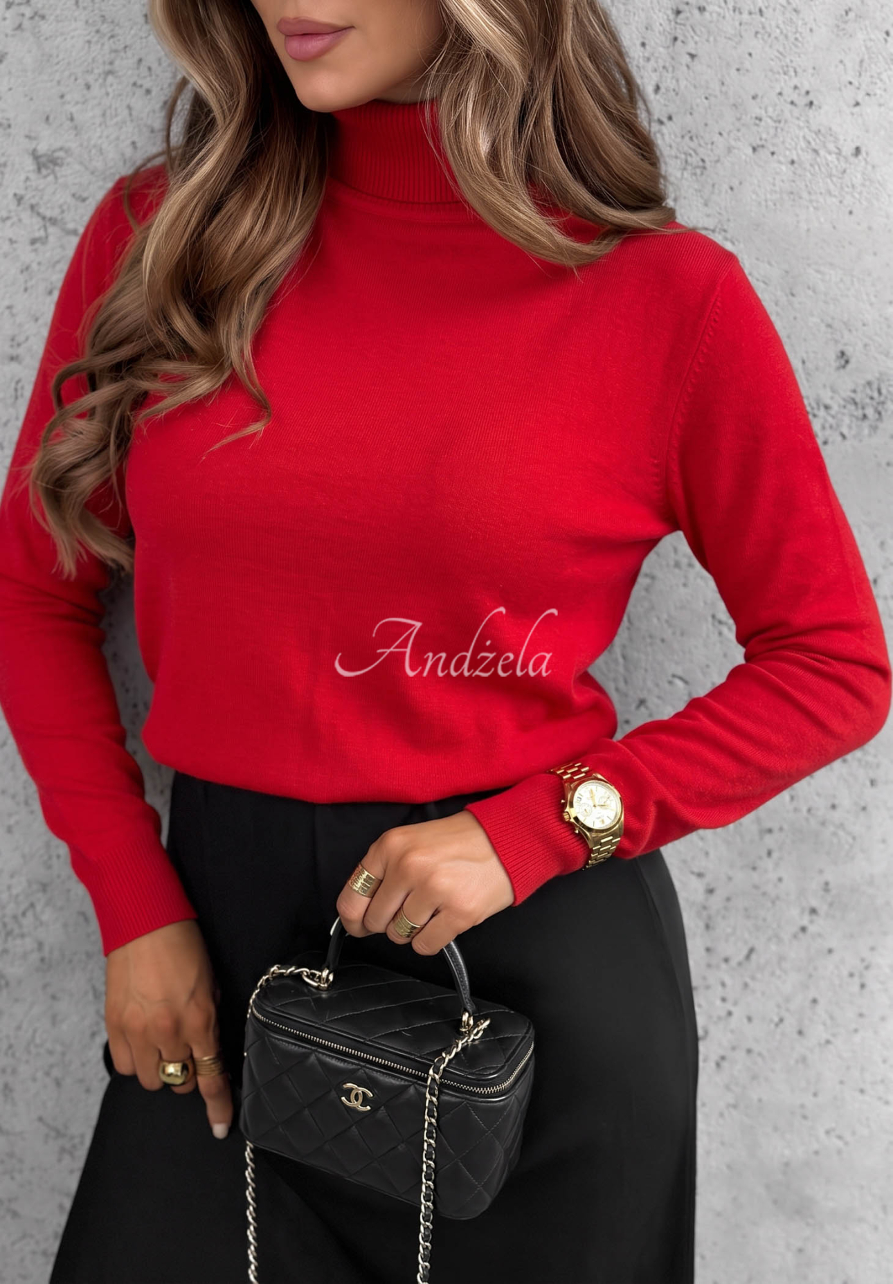 Viskose-Pullover mit Rollkragen Early Evening Rot