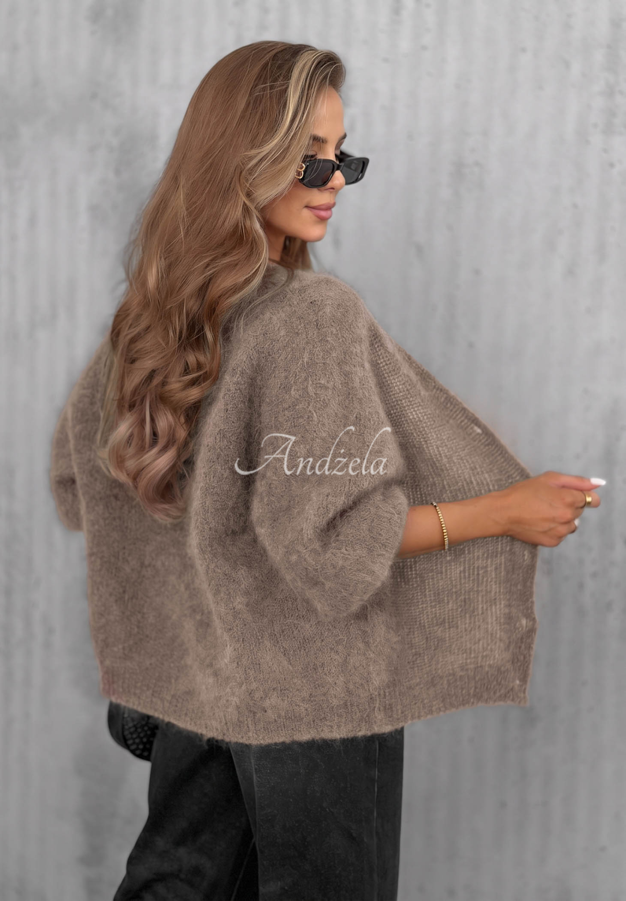 Kurzer Mohair-Cardigan mit Knopf Sugar Cloud Mokkafarben