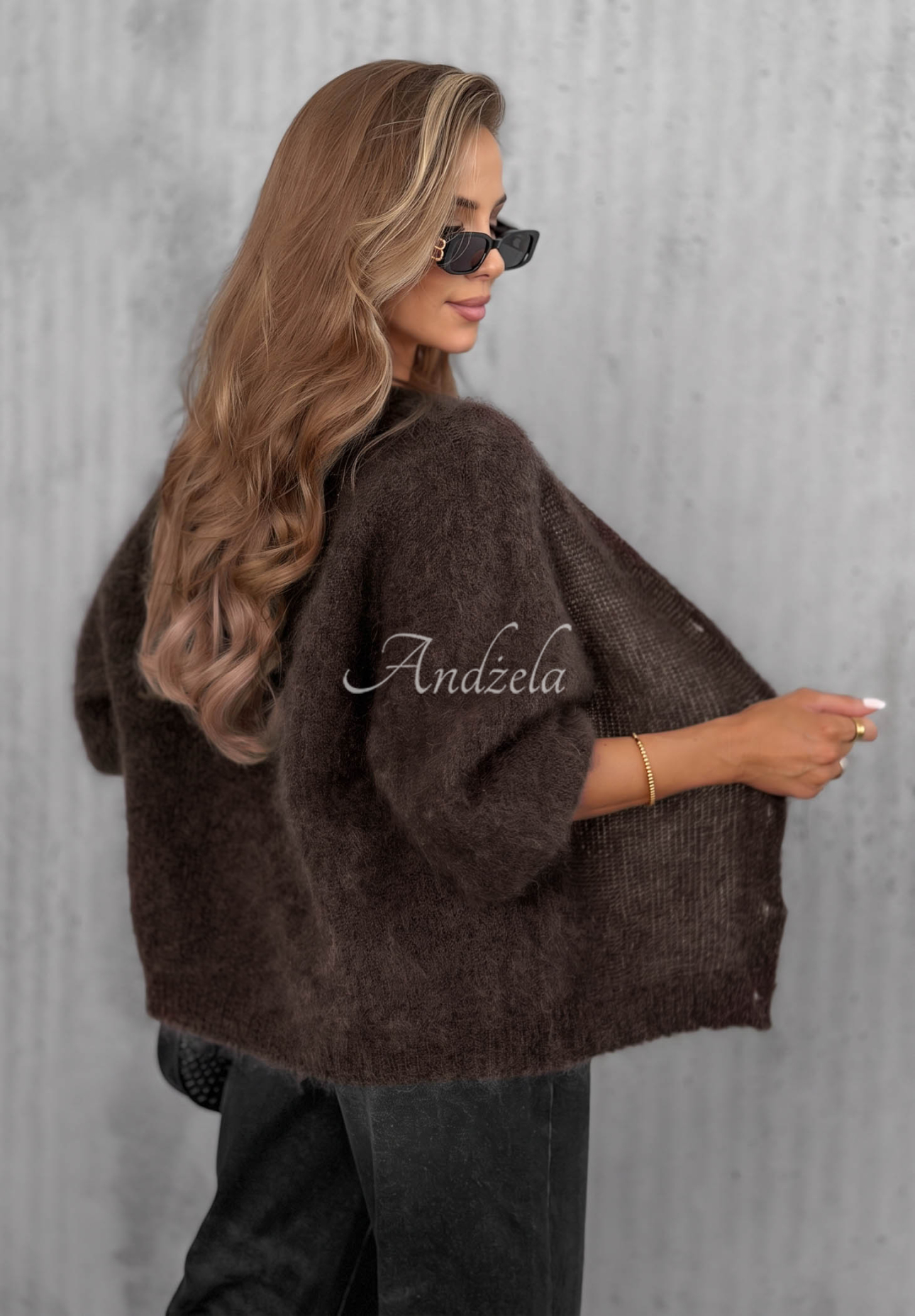 Kurzer Mohair-Cardigan mit Knopf Sugar Cloud Schokoladenbraun